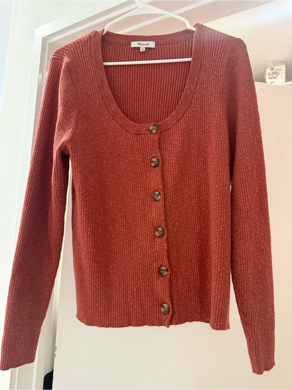 Madewell Women's Rust Ribbed Button-Front Cardigan